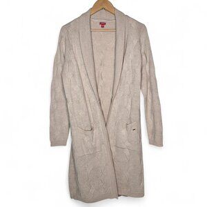 Guess Woven Cable Knit Long Cardigan Sweater Women's Shawl Collar Drop Pocket L